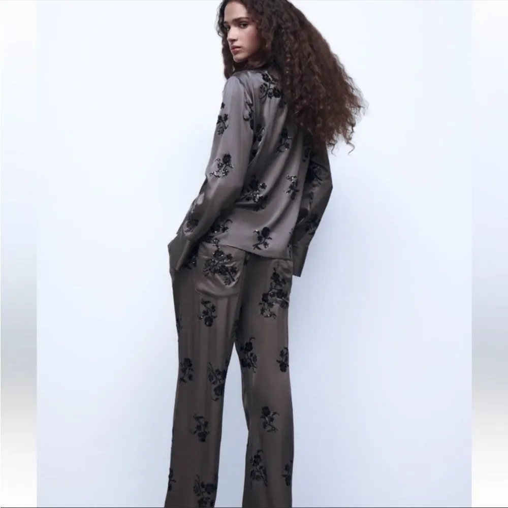 ⛔️ PENDING SALE⛔️ZARA SEQUIN EMBROIDERED WRAPBLOUSE MINK 2731/281/191/021 - Picture 9 of 12